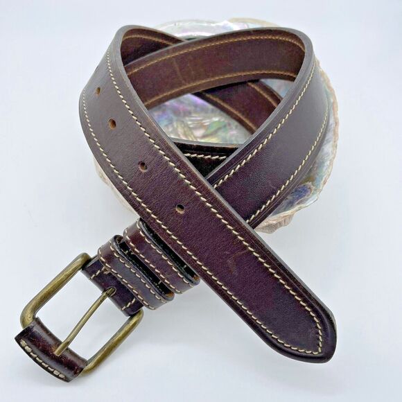 Old Navy Leather Belt Men’s 36 Brown Leather Contrast Cream Stitch Western Norm - Picture 9 of 16